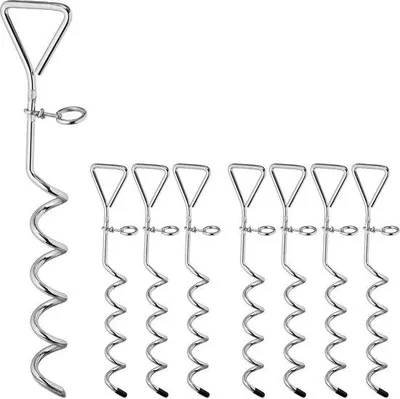 Produktbild von Famanu Schraubheringe für Zelt - 4 Stück, 42 cm lang, für weichen und normalen Boden - Silber