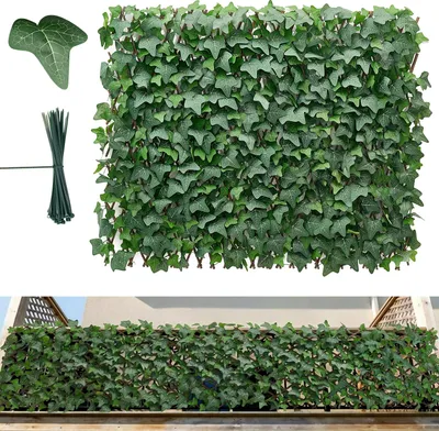Immagine prodotto di SucceBuy Siepe artificiale 63,5x320 cm, parete vegetale estensibile, schermo protettivo in PE con design edera, protezione dal vento e decorazione, recinzione protettiva con piante artificiali per balcone, giardino, matrimoni e aree esterne