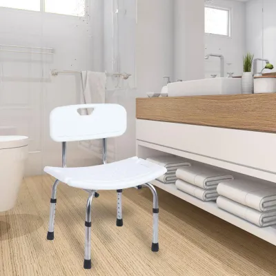 Image de Chaise de douche réglable Banc de bain portable Tabouret avec support dorsal pour personnes âgées