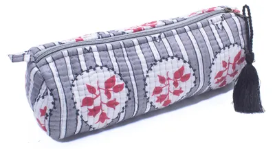 Produktbild von Gefüttertes Baumwoll-Federmäppchen mit Reißverschluss und Fransen – Verschiedene Muster – Multifunktionales Federmäppchen – Kosmetiktasche – Schultasche (Grau)