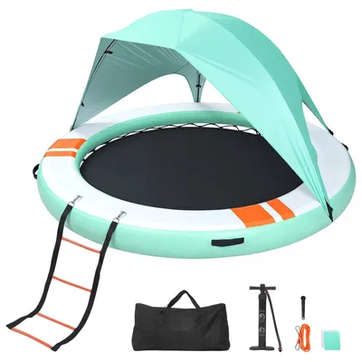Produktbild von Aufblasbare Schwimmplattform & Schwimminsel - Rundes Schwimmdock Ø 244 cm - Rutschfest - Abnehmbare Leiter - Sonnendach - Tragetasche - Wasserplattform - Blau