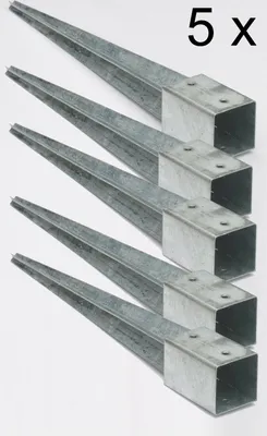 Produktbild von 5 x 90 mm Bodenhülsen Einschlaghülsen Pfostenträger 75 cm lang Holz-Lamellenzaun