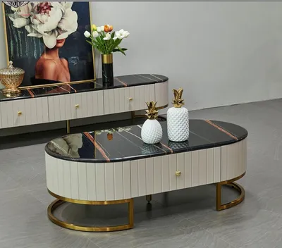 Produktbild von Holz Couchtisch in Natur mit Edelstahl, modernes Design