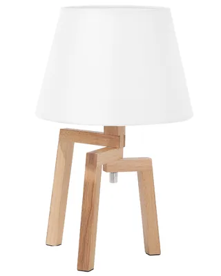 Produktbild von BELIANI Tischlampe Weiß Holz 42 cm Stoffschirm Dreibeinig Kabel mit Schalter Landhausstil