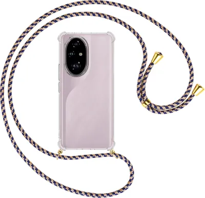 Produktbild von Handykette Backcover-Schutzhülle mit Band (Metall goldfarben) für Honor 200 Pro - blau+beige