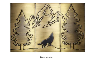 Imagen del producto de CopperAndCraft: Arte mural "Lobo y montaña" – Juego de 3 piezas. Azulejos de metal hechos a mano, disponibles en cobre, latón o acero inoxidable