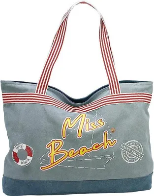 Immagine prodotto di Borsa da spiaggia XXL - Capacità 40 l - Borsa da spiaggia con cerniera - Shopper in tela - Blu jeans, XXL