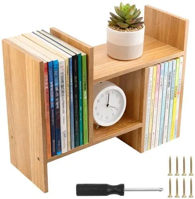 Obrázok produktu pre Kvalitný drevený organizér – nastaviteľný – úložný regál – kompaktný dizajn – 42,5 x 17 x 35,5 cm – knižná polička
