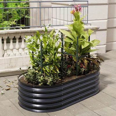 Produktbild von Livingandhome Gardens Plan Ovales Hochbeet aus verzinktem Stahl – Langlebig & Wetterfest