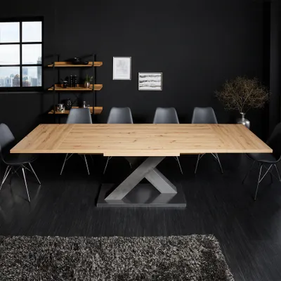 Produktbild von riess-ambiente Ausziehbarer Esstisch MONTREAL 180-280cm Asteiche Holz X-Gestell Schwarzstahl Esszimmertisch Tisch Konferenztisch