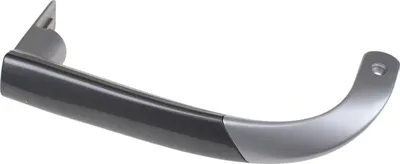 A close-up studio shot of a door handle against a white background.