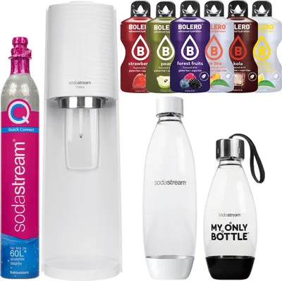 Immagine prodotto di Macchina per acqua frizzante Sodastream Terra White con 2 bottiglie di cartuccia di sciroppo
