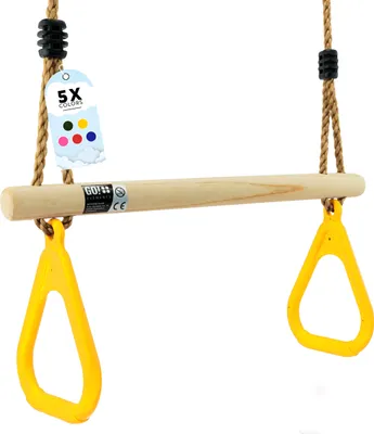 Produktbild von GO!elements Trapez Schaukel Garten - Kinderschaukel Outdoor Indoor - Schaukelsitz Schaukelbrett Brettschaukel für Kinder zum Schaukeln - Höhenverstellbar - rutschfest - Farbe: Gelb