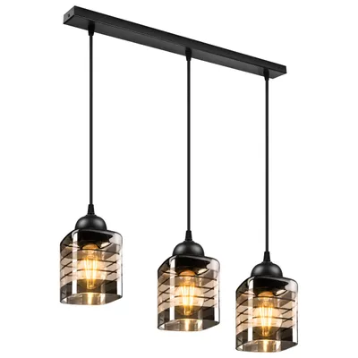 Produktbild von MasterLED Pendelleuchte 3-flammig E27 Schwarz Glas 65 cm für Esstisch Senti