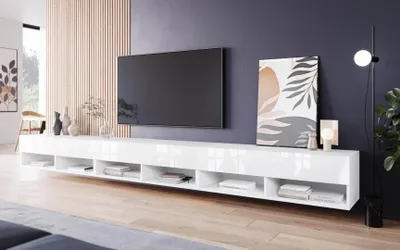 Produktbild von Minio, TV-Schrank, TV-Lowboard "ANNE", 300cm, Weiß Matt/ Weiss Hochglanz Farbe