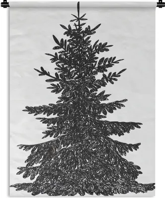 Produktbild von MuchoWow® Wandteppich Wandbehang Eine Schwarz-Weiß-Illustration einer Kiefer 60x80 cm Tapisserie Dekoration Wandtuch - Decke - Wandtücher - Wohne