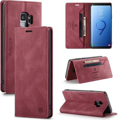 Produktbild von Galaxy S9 Brieftasche Hülle, Retro Kunstledertasche Stand Schutzhülle für Samsung Galaxy S9 Rot