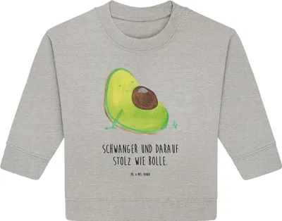 Produktbild von Mr. & Mrs. Panda Organic Baby Pullover Avocado Schwangerschaft 12. - 18. Monat - Heather Grey - Geschenk, Bullover, Geburt, Liebe