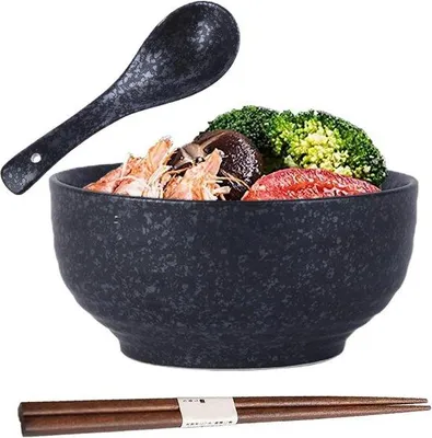 Produktbild von Keramische Ramen Kommen Set mit Löffel und Stäbchen