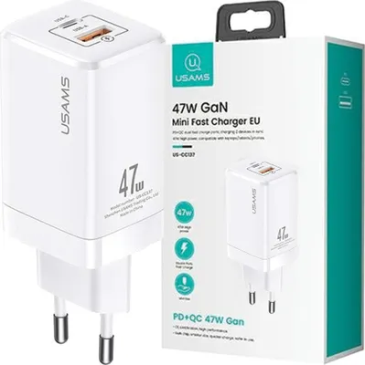 Productafbeelding van USAMS T41 USB-C+USB lader, 47W, wit