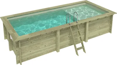 Produktbild von Pool AQUA 6.1 x 2.85 - H.1.31 m mit Liegefläche, sandfarben, auf Rahmen - ohne Betonieren