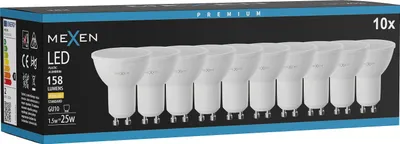 Zdjęcie produktu dla Mexen Nova 10x żarówka LED GU10, 1,5W, Ciepła - 3000K, 158 lm - L107-GU10-0130-01x10