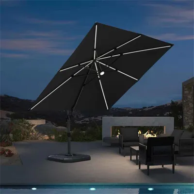 Produktbild von PURPLE LEAF Sonnenschirm 300 x 300 cm, Aluminium Ampelschirm mit Solar LED Beleuchtung, Gartenschirm mit Kurbel, Hellgrau