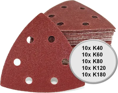 Produktbild von 50x Delta Dreieck Schleifpapier K40-K180 universal Set Klett-Schleifdreiecke Sortiment für Multifunktionswerkzeug 93mm Deltaschleifer Multischleifer 93x93x93 mm
