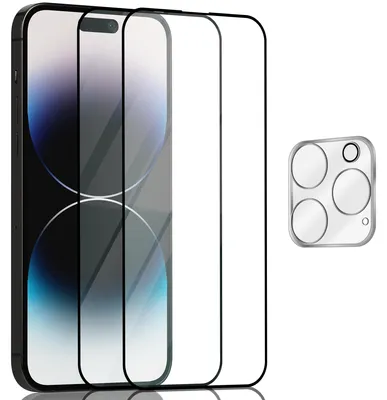 Obrázek produktu pro 2-balení iPhone 14 Pro Ochranné sklo na displej & 1-balení ochrana objektivu - Tvrzené sklo 9H - Super kvalita 3D