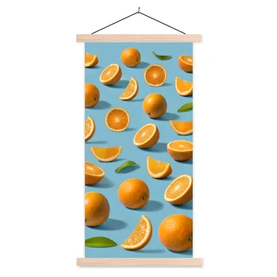 Produktbild von MuchoWow® Textilposter Orange - Stilleben - Obst 60x120 cm mit holzfarbenen Rahmen - Holz
