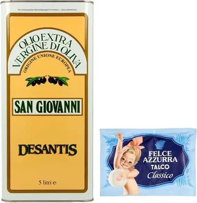 Produktbild von 1er-Pack De Santis San Giovanni Olio Extra Vergine di Oliva,Natives Olivenöl Extra,Ideal für alle Anwendungen in der Küche,5Lt Dose + 1er-Pack Felce Azzurra Talkumpuder, 100g-Beutel