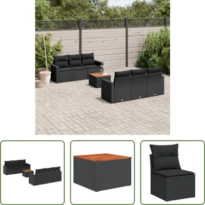 Produktbild von The Living Store 7-tlg. Garten-Sofagarnitur mit Kissen Schwarz Poly Rattan