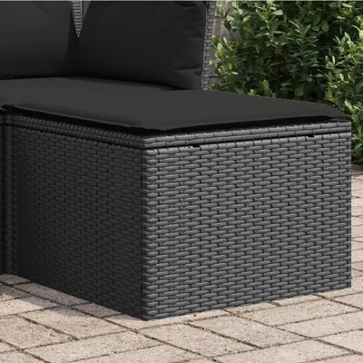 Produktbild von CLORIS Gartenhocker mit Kissen Schwarz 55x55x37 cm Poly Rattan - Gartenhocker LL0000255122