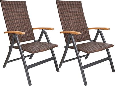BRUBAKER 2er Set Polyrattan Gartenstuhl Modena - Hochlehner aus Metall und Poly Rattan klappbar - 7-Fach verstellbare Rückenlehne - wetterfester Faltstuhl/Klappstuhl - Braun Grau