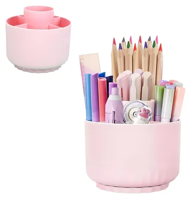 Produktbild von Drehbarer Stiftehalter 360 Grad, Stifte Organizer, Rotierender Schreibtisch Organizer, Große Kapazität für Büro, Schule, Zuhause (Rosa)