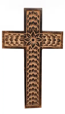Mangoholz Wandkreuz mit Jesus Schnitzerei, 25,4 cm