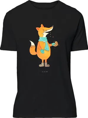 Produktbild von Mr. & Mrs. Panda S T-Shirt Fuchs Keks - Schwarz - Geschenk, Jersey-Shirt, oberteil, Tshirt, Winter, Statement-Shirt, Plätzchen, Frieren, Weihnachtlich, Weihnachten