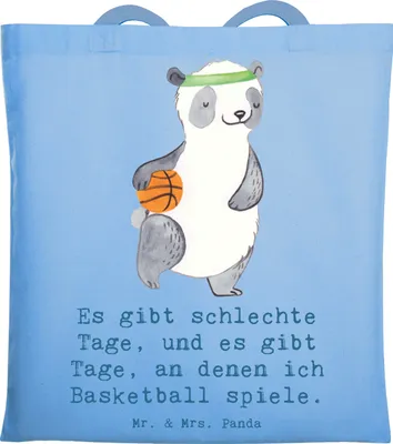 Produktbild von Mr. & Mrs. Panda Jutetasche Panda Basketball - Sky Blue - Geschenk, Verein, Stoffbeutel, Tote Bag, Verband, Uni Tasche, Basketballplatz, Beutel, Shopping