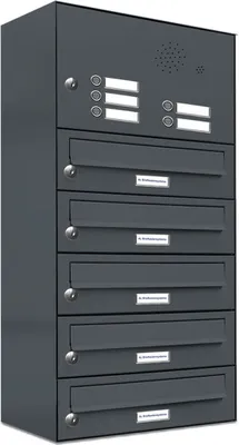 Produktbild von 5er Briefkasten Anlage Aufputz - Wandmontage RAL 7016 Anthrazit Klingel