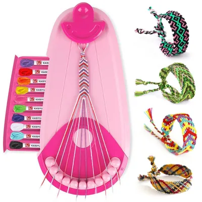 Immagine prodotto di Kit per creare braccialetti di amicizia per bambini, con 20 fili e un aiuto per annodare, colore rosa