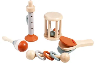 Produktbild von Holz Musikspielzeug Kinder Set 5-teilig – Montessori Musikinstrumente mit Xylophon Trommel – Lernspielzeug Baby ab 1 Jahr BOECK