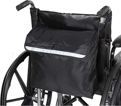 Produktbild von Rollstuhltasche Hinten Wasserdicht Oxford Rollstuhl Tasche Gro? Schwarz Rollstuhl Rucksack Aufbewahrungstasche mit reflektierenden Streifen