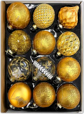 Produktbild von 12 Set Glas Weihnachtskugeln Handbemalt Christbaumkugeln Weihnachtsbaumkugeln Echtglas Weihnachtsbaumschmuck Gold