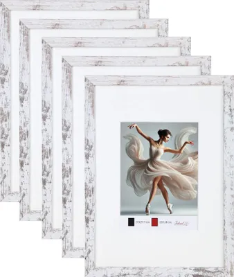 Produktbild von Set Holzbilderrahmen mit Passepartout Elegantes Design Foto Rahmen Collage Wanddeko HR-5 Poster - Farbe: 5xShabby Weiß | Format: 15x20