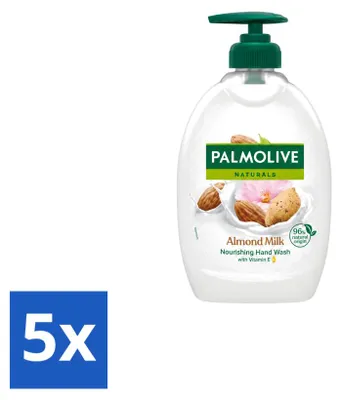 Image de 5 flacons de liquide pour les mains Palmolive, parfum lait d'amande, avec pompe, 500 ml, lot économique de 5 pièces
