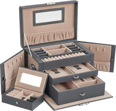 Produktbild von Famanu Schmuckständer - Schmuckbox mit Spiegel und Fächern - 26 x 18 x 17 cm