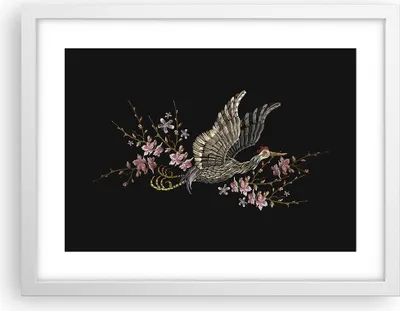 Produktbild von Gerahmtes Poster - Weißer Rahmen - Asiatisch Vogel Blumen - 40x30 cm - Wand Bild - Wanddeko - Wandbilder - Kunstposter - Wandposter - Bilderrahmen - Bilder - Kunstdruck - P2WAA40x30-4614