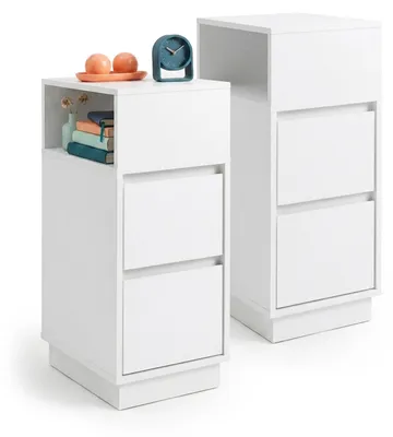 Produktbild von Relaxdays Nachttisch, 2er Set, 2 Schubladen, 1 offenes Fach, HxBxT: 64 x 24 x 30 cm, Schlafzimmer, Nachtschrank, weiß