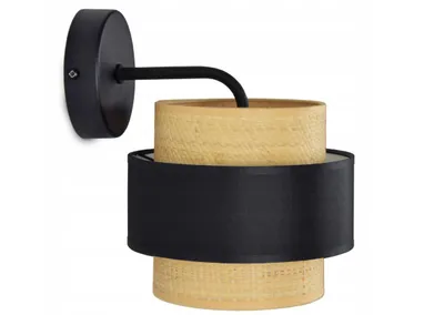Zdjęcie produktu dla LUXOLAR Kinkiet Ścienny z rattanowym abażurem E27 LED 60W czarny - lampa ścienna idealna do biura, salonu, sypialni, jadalni - styl skandynawski, loft