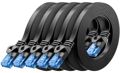 Produktbild von deleyCON 0,25m CAT6 Flaches Netzwerkkabel RJ45 1000 Mbit, 5 Stück - Schwarz